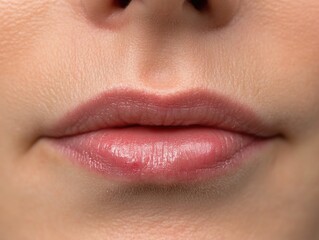 Fototapeta premium Close-up of woman's lips with pink lipstick applied.