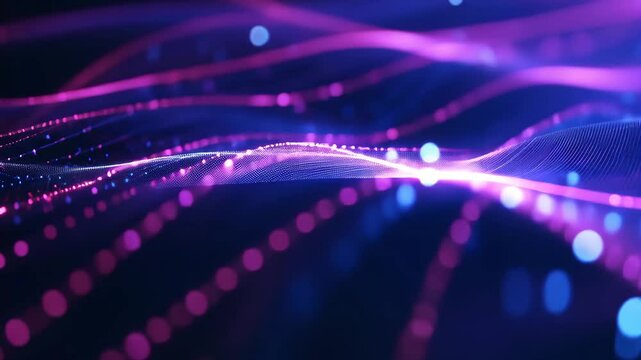 Colorful lights undulate in a captivating display, showcasing a blend of blue and purple hues that evoke a sense of movement and rhythm. The atmosphere feels dynamic and energetic.