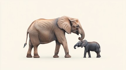 Obraz premium Loving Bond Between Mother Elephant and Calf in Soft Lighting Perfect for Text Placement