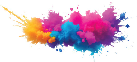 Fototapeta premium Radiant Watercolor Brush Strokes and Explosive Colorful Splashes on a White Canvas, Blending Abstract Art with a Playful, Modern Touch to Create an Exciting and Dynamic Visual Experience. 