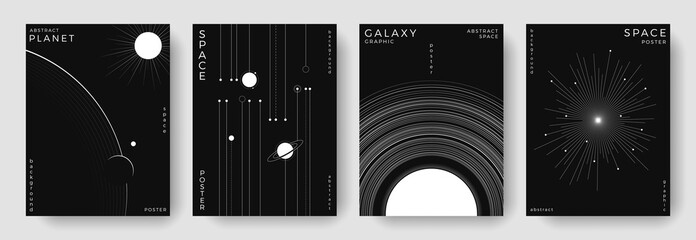 Set of abstract space astronomy backgrounds. Line art galaxy, universe, planet, solar system. Science future concept. Cosmic minimalist design for cover, poster, layout, banner, flyer, brochure © Anastasiya Stoma