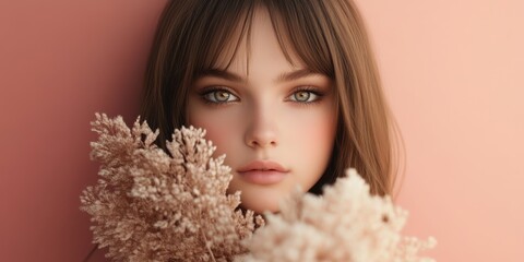 A woman is playfully concealing her face behind a vibrant bouquet of flowers, showcasing a moment of beauty and mystery.