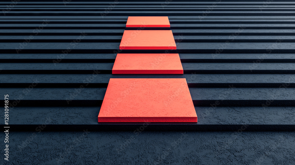 Aufkleber modern red architectural elements on a textured black surface create a striking visual.
