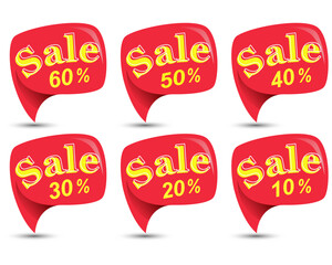 set of red sale labels 10% 20% 30% 40% 50% 60%
