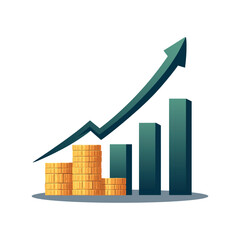Stacked Gold Coins with Profit statistics graph icon, Illustrating the Financial Concept of Wealth and Prosperity, Business Success-Themed with gold coin