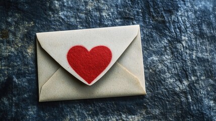 Obraz premium A small, handmade paper card featuring a red heart for love or romance.