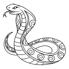 Fototapeta premium Cobra Snake Illustration: Black and White Line Art of a Hooded Cobra, Detailed Vector Drawing for Coloring Pages and Educational Resources