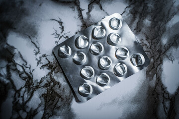 Empty blister packaging of pharmaceutical pills