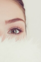 Obraz premium A woman in a luxurious white fur coat gazes confidently at the camera, exuding elegance and style in her striking attire.