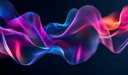 Abstract fluid, multicolored shapes in motion on a black background. Colorful, gradient, wavy tubes of light with space