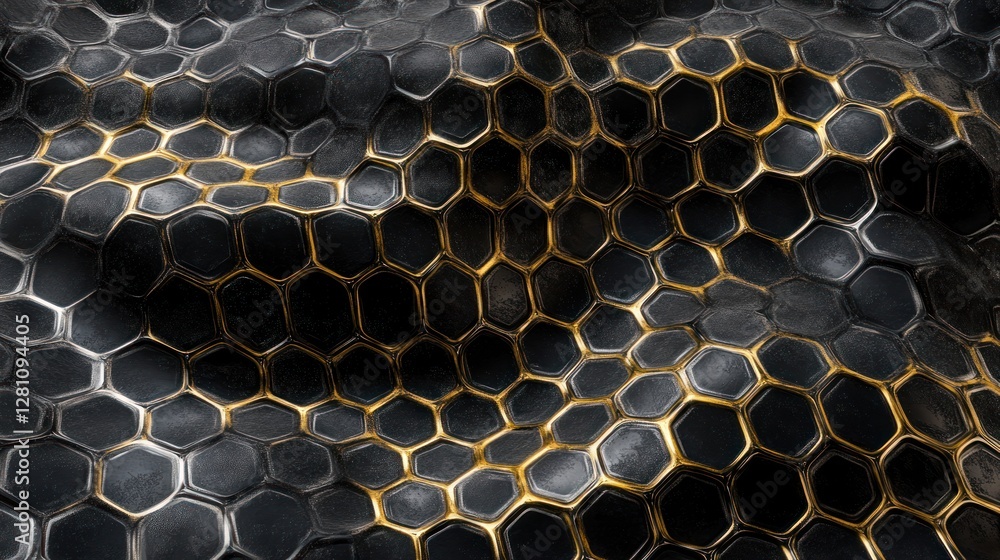 Aufkleber abstract dark grey and gold hexagonal pattern texture background.