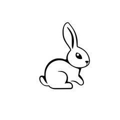 Simple, stylized bunny image, black and white, minimalist, graphic.