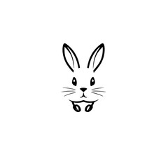 Simplified black and white illustration of a rabbit, on a white background, stylized with clean lines.