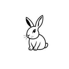 Minimalist illustration of a sitting rabbit, drawn in bold black and white. A simple, clean design.