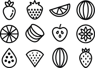 Simple Set of Fruits Related Vector Line Icons. Contains such Icons as Strawberry, Orange, Watermelon and more. Editable Stroke. 48x48 Pixel Perfect