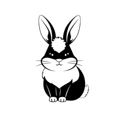 Black and white rabbit illustration. A minimalist, graphic style drawing with the rabbit, with a white tuft of fur.