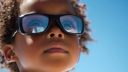 Fototapeta premium A young girl confidently wears sunglasses and a tie, showcasing a unique blend of style and attitude in her playful demeanor.