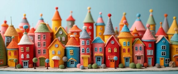 Naklejka premium Whimsical Knitted Village