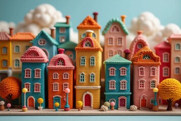 Naklejka premium Whimsical Knitted Village
