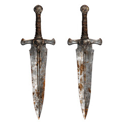 Rusty and broken vampire hunters silver stakes isolated on transparent background