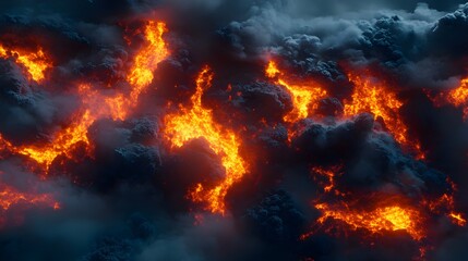 Abstract Digital Landscape with Orange and Blue Glowing Particles