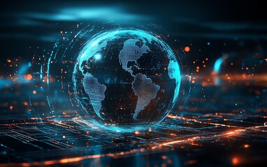 3D illustration of global network technology with artificial intelligence communication