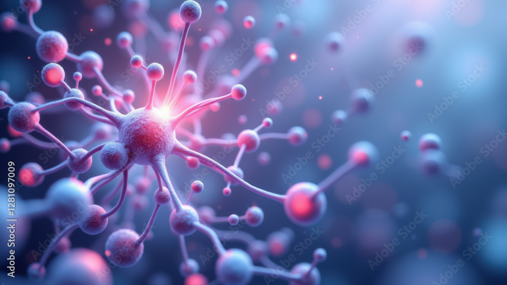 Poster image showing a magnified view of cells with a prominent cell cluster resembling semaglutide structu