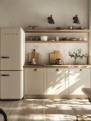 A kitchen shows a vintage style with elegant design elements