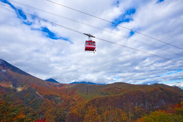 Cable car and tourist at Akechidaira plateau in autumn, Nikko, Japan.