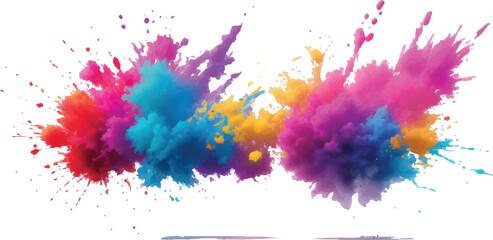 A Brilliant Watercolor Explosion Featuring Bright, Bold Splashes and Brush Strokes in Vivid Aquarelle Hues, Creating a Stunning Abstract Painting with Splatter Effects on White.
