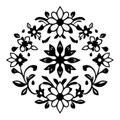 Fototapeta premium Black and White Floral Symmetry: Symmetry, Organic Forms, Floral Design, Geometric Pattern.