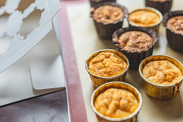 Chocolate and vanilla cupcakes, organic low sugar cupcakes for parties and gatherings, small baking business, green cupcake packaging boxes