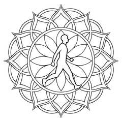 Mandala Coloring Page: Walking Man Silhouette in Floral Circle Design | Printable Art Therapy for Relaxation and Stress Relief