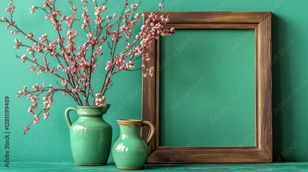 Aufkleber two elegant vases adorned with vibrant flowers are displayed on a stylish shelf, adding charm and be