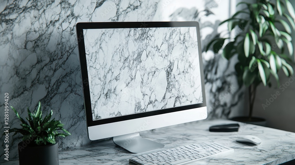 Aufkleber a sleek computer monitor rests on a modern desk, accompanied by a stylish keyboard, showcasing a pro