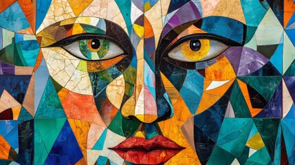 Vibrant Abstract Mosaic Painting with Kaleidoscopic Colors and Geometric Patterns