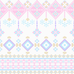 Blue and pink pastel colors Navajo seamless pattern with ethnic motifs. Native American or geometric vector texture for design or print, textiles, sarees, and wallpaper.
