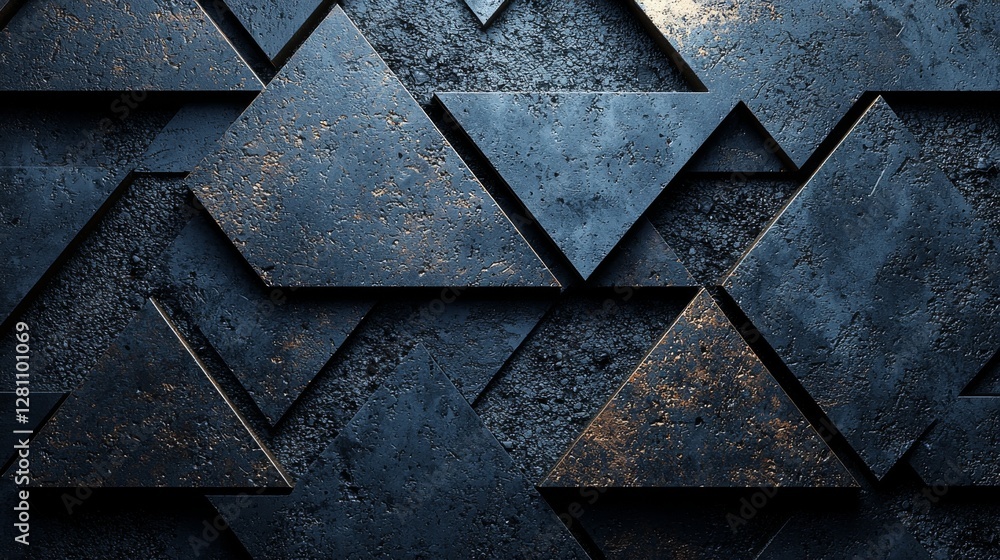 Poster a high-tech, dark background featuring interlocking triangular blocks that create a geometric patter