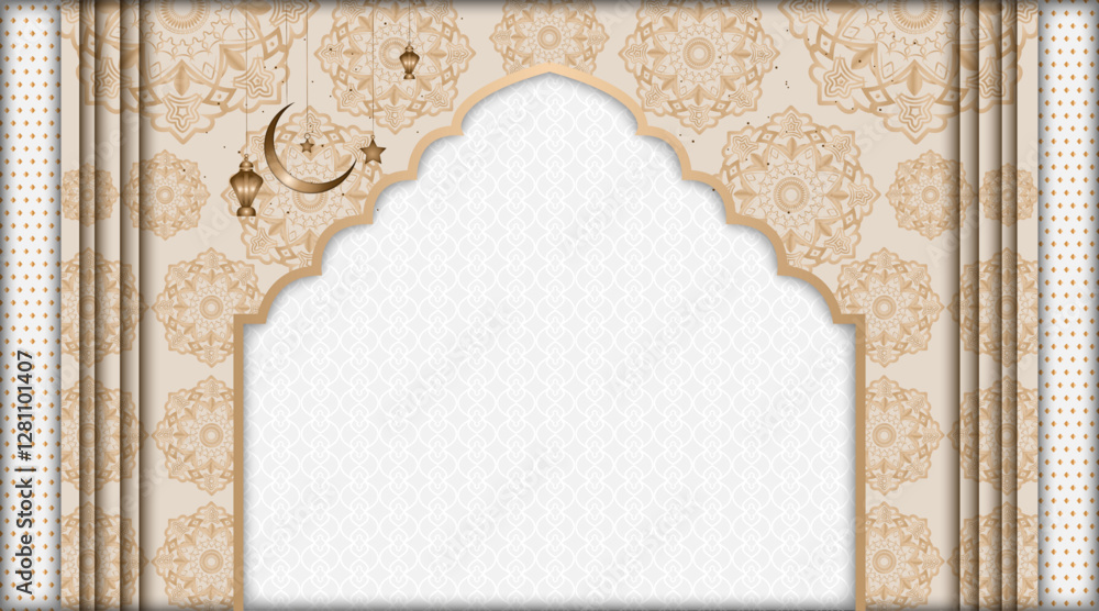 Poster floral texture islamic banner background | abstract vector background with multi pattern object, moo