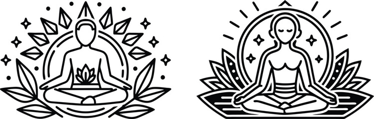 Meditation Practice and Yoga Vector Line Icons Set. Relaxation, Inner Peace, Self-knowledge, Inner Concentration, Spiritual Practice. Editable Stroke