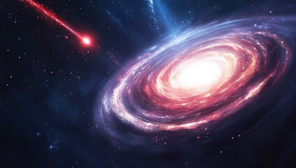 A spiral galaxy with two prominent spirals, one of which is being distorted and the other