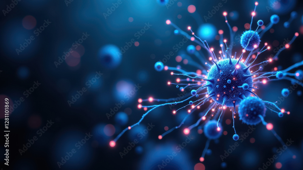 Poster close-up microscopic view of a semaglutide molecule, showcasing its complex structure and atomic com