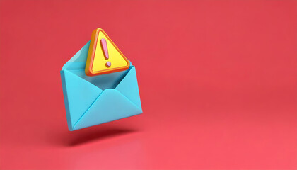 A vibrant blue envelope with an exclamation mark warning sign, floating against a red background, symbolizes alerts and important messages.