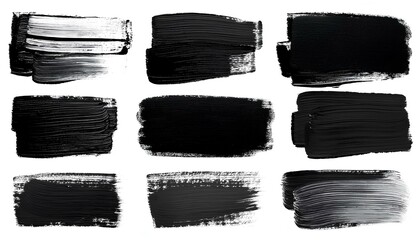 set of black watercolor paint strokes on the white background. vector illustration of rectangle text boxes.