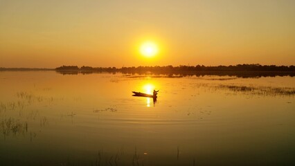 Sunset and fishing in Nong Xeum Vientiane laos