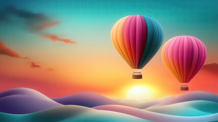 Obraz premium Colorful hot air balloons at sunset.