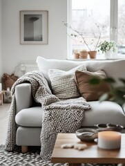 Cozy living room with a comfortable sofa and decorative items