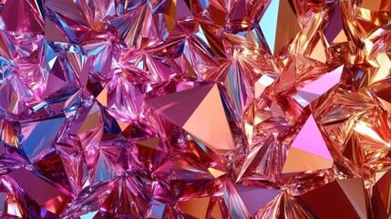 Abstract iridescent pink and orange crystal geometric background.