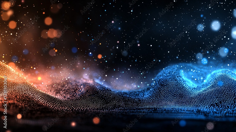 Poster concept of high-tech innovation and communication illustrated with abstract futuristic hexagons and 
