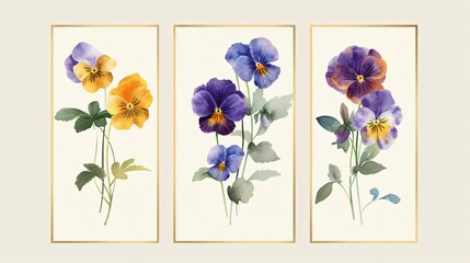 Watercolor Pansy Flower Vector Set for Design